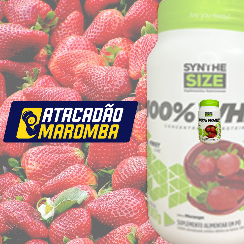 banner whey morango e logo atacadão maromba