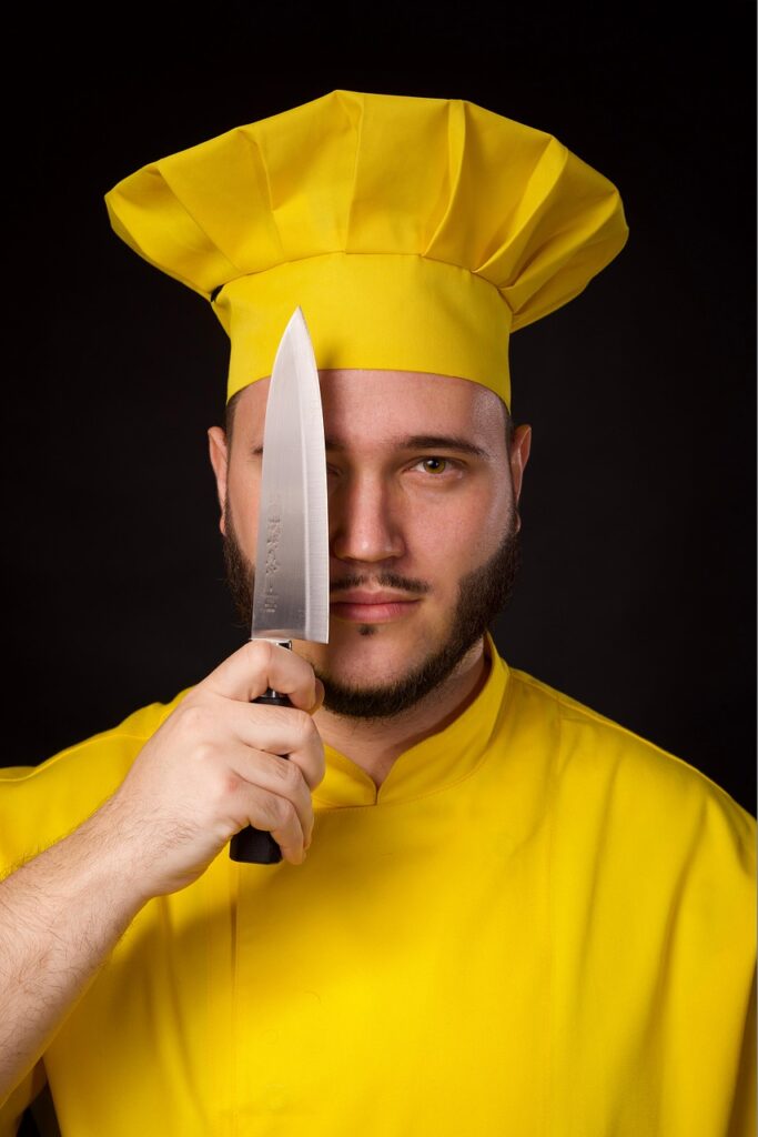 cooking, cook, food, restaurant, kitchen, bread, chef, uniform, knife